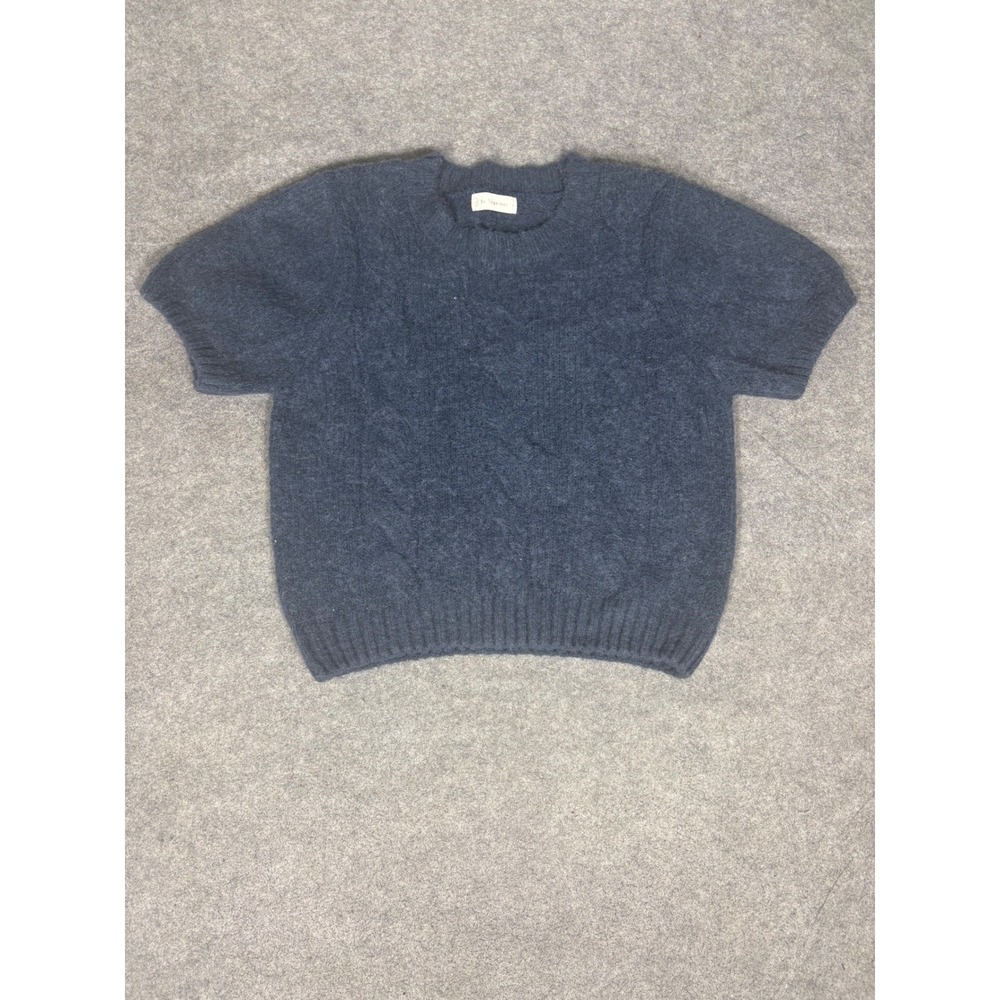 By Together Womens Short Sleeve Cable Knit Sweater Gray Blue Wool Blend W1615 S